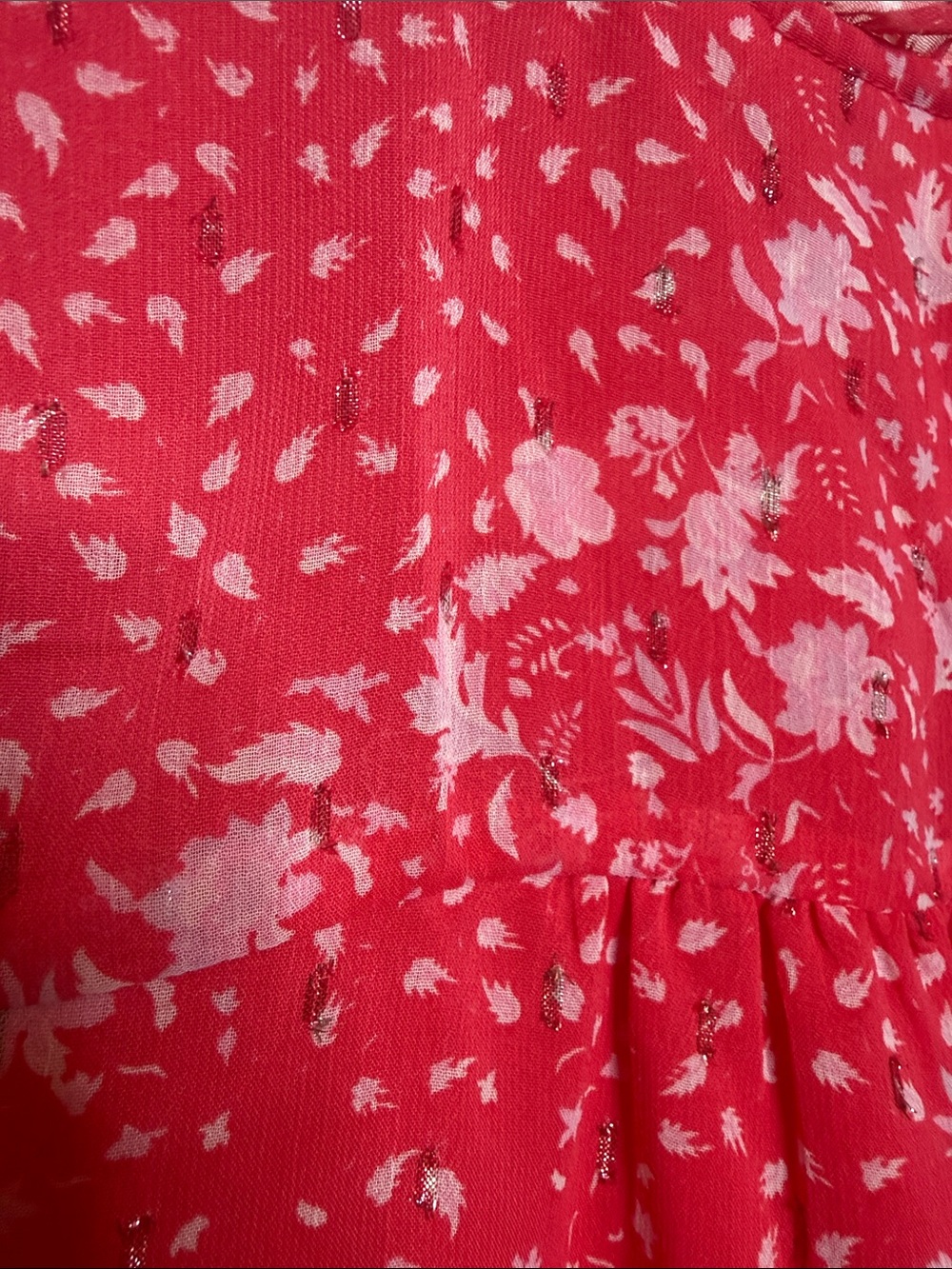 Joie Red-Pink Floral Ruffle Neck Blouse - Picture 9 of 11